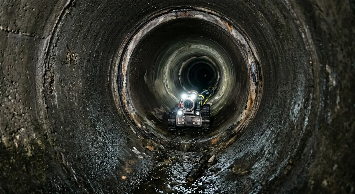 Robotic sewer camera inspecting pipe interior for Drain Snake Service in Wallingford
